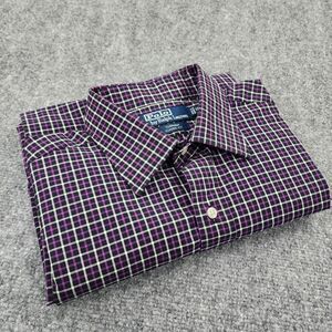 Polo Ralph Lauren Shirt Mens 16.5 Large Black Purple Check Classic Fit Button Up